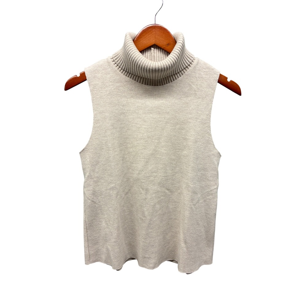 ZARA Womens S Beige Sleeveless Turtleneck‎ Knit Top Casual Layering Essential